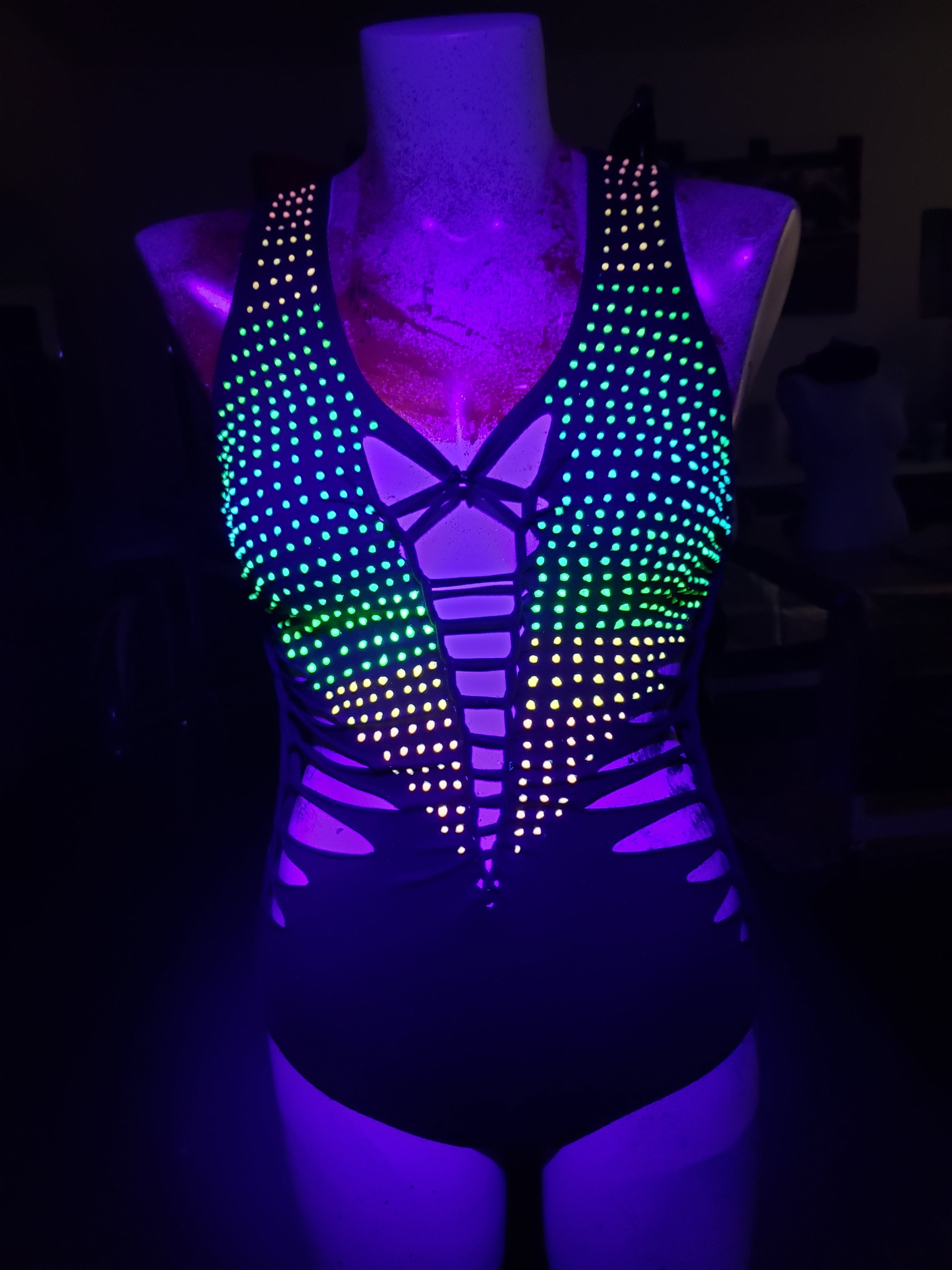 Textured Glow Black Light Bodysuit