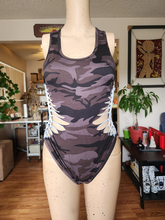 SAMPLE - Camo Waffle Weave Bodysuit - Size Large